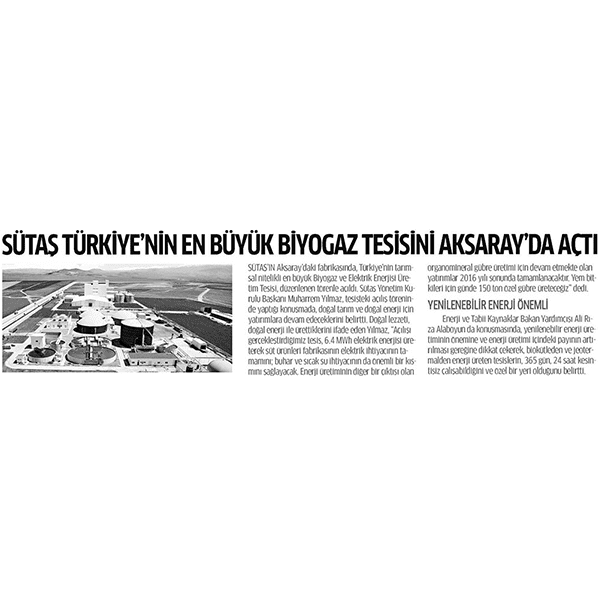 Sütaş Türkiye'nin En Büyük Biyogaz Tesisini Aksaray'da Açtı